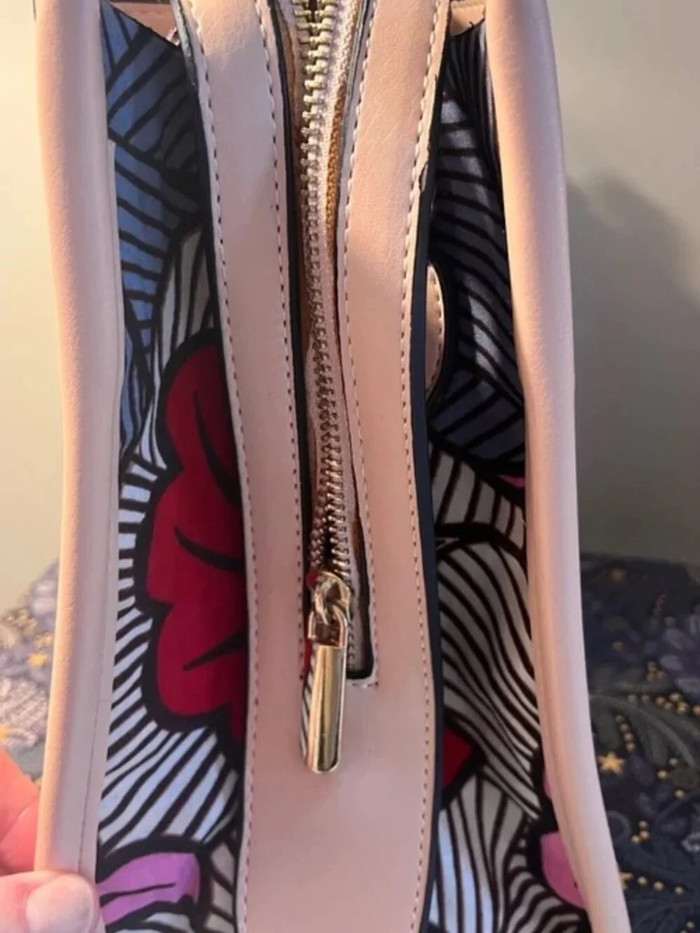 Kua Pink Satchel Handbag Crossbody Floral Lining Gold Hardware Shoulder Strap